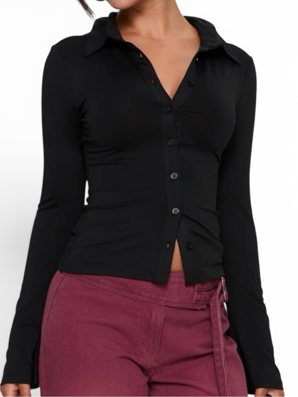Princess Polly Solina Long Sleeve Collared Top Black